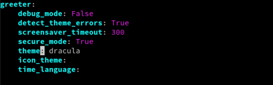 Set theme to dracula in the web-greeter configuration