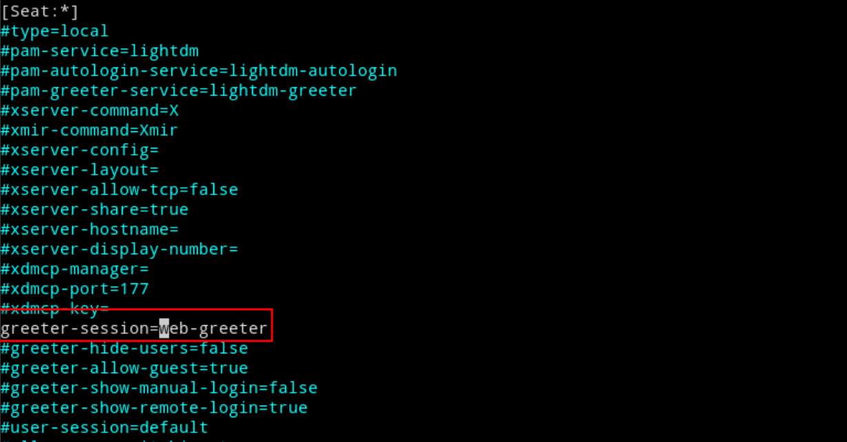 Set web-greeter as default in lightdm configuration
